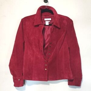 Coldwater Creek Red Suede Leather Cropped Jacket Size Petite Large